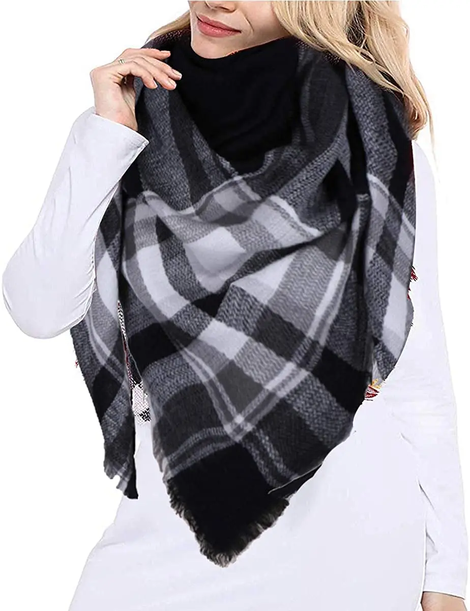 Wholesale Ladies Fashion Abaya Scarf Pashmina Winter Knitted Checked Scarfs For Women Stylish