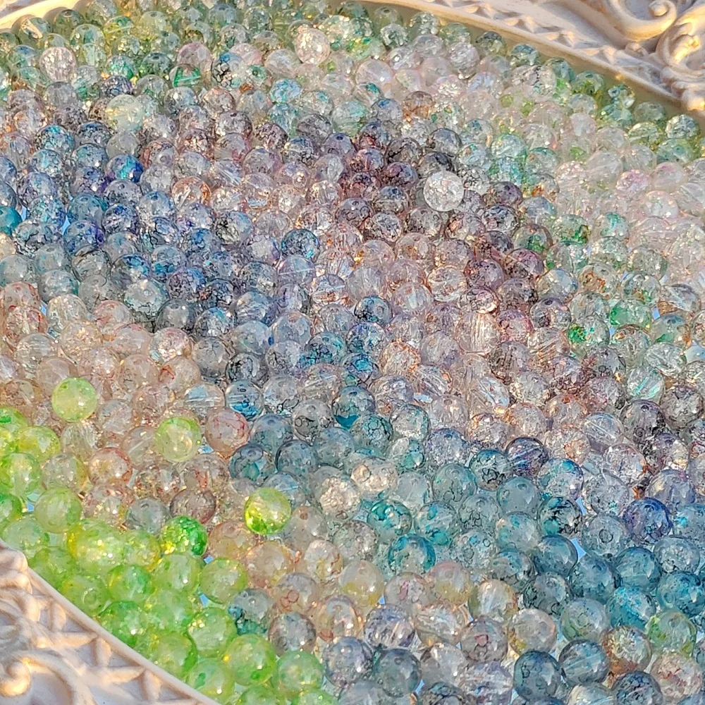 Fengyue New 8/10mm Water Dyed Protein Jade Broken Chinese Sprinkling Glass Beads Diy Bracelet Jewelry Straight Loose B