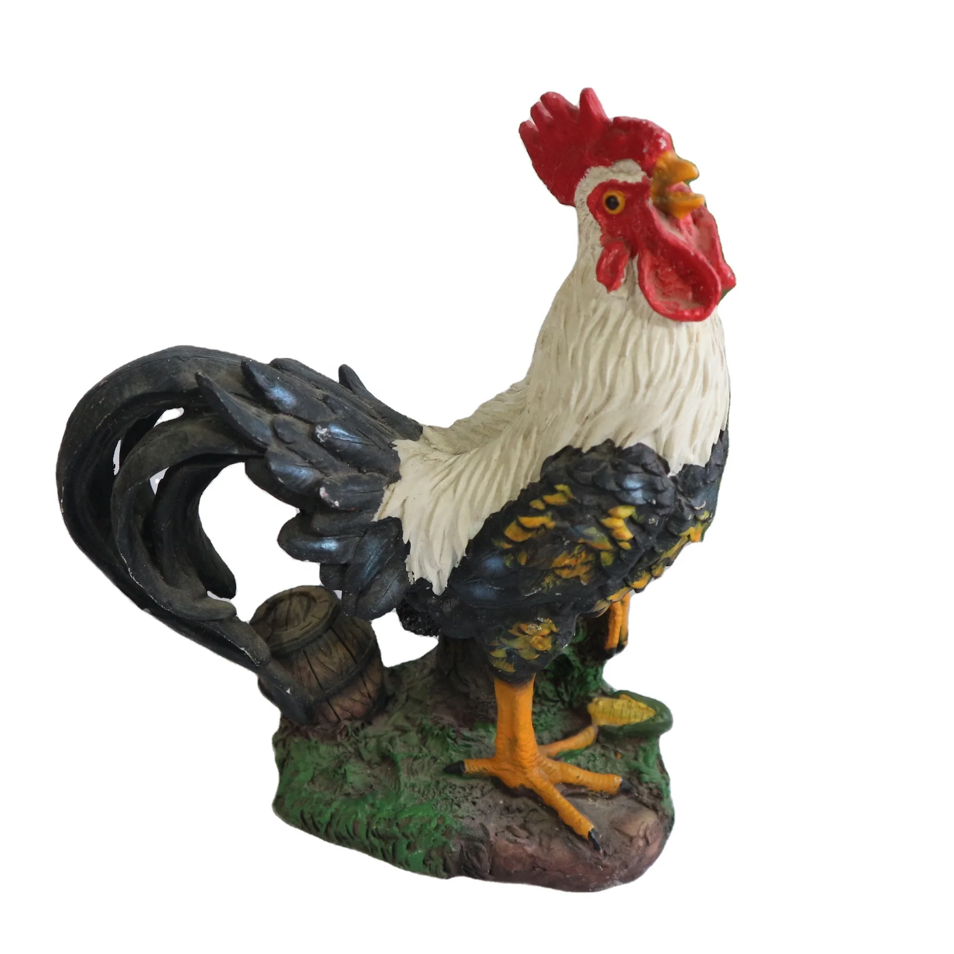 Red Chicken and Rooster Figurine Indoor Decorative Sculpture Model Artificial Style Resin Statue for Home Decoration