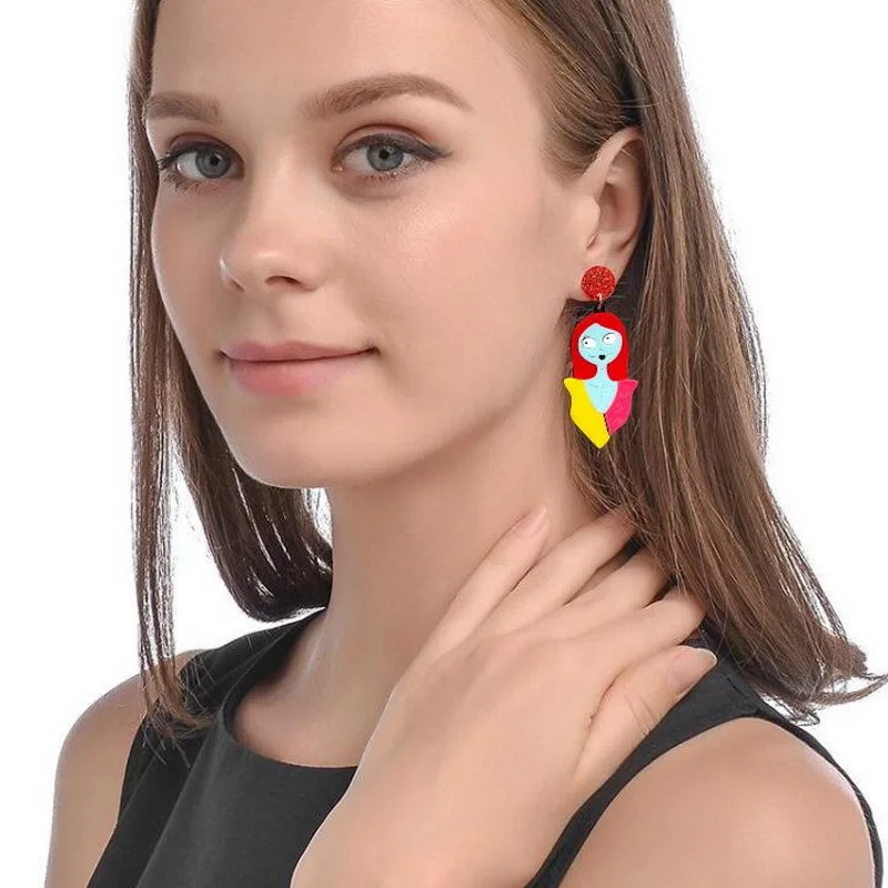 Halloween Black Ghost Doll Mr. Skeleton Mouth Pumpkin Lips Tongue Stud Earrings