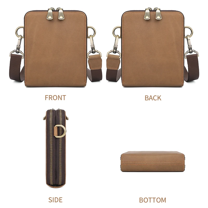 Vintage Genuine Leather Small Mens Crossbody Shoulder Bag Business Crazy Horse Leather Messenger Bags for Men
