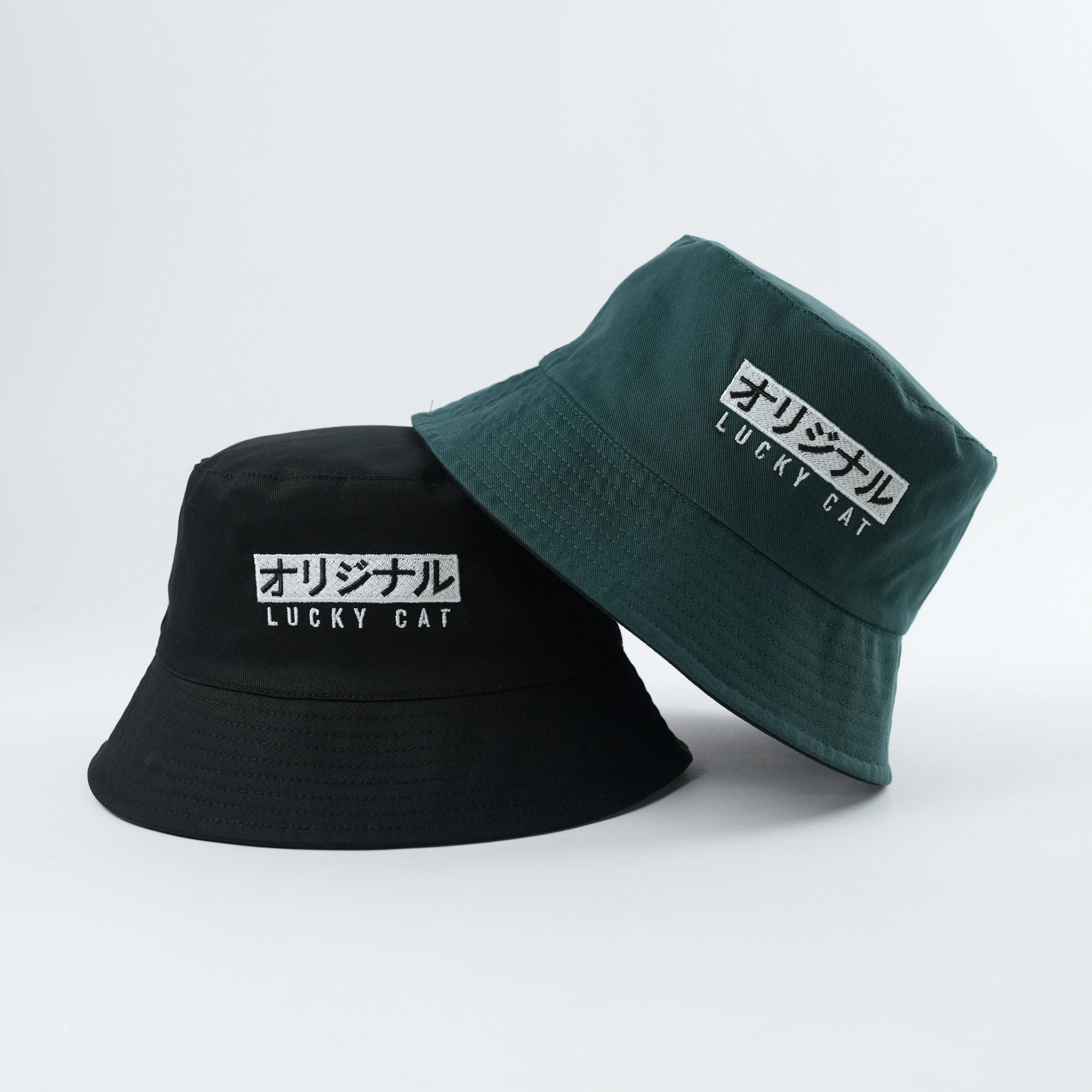 High Quality Fashion Reversible Custom embroidery Solid Color Designer Bucket Hat,black and green 100% cotton bucket hat custom