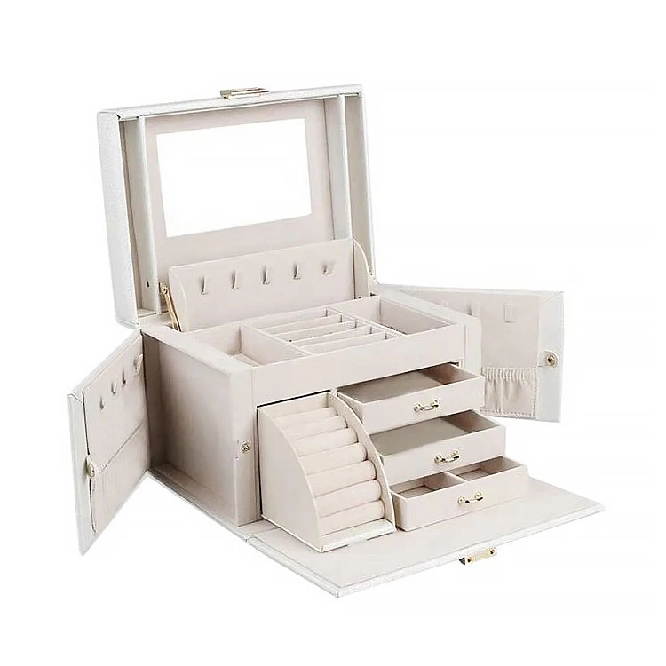 Zebo Custom PU Leather Multilayer drawer Large storage necklace earring ring jewellery case jewelry box organizer