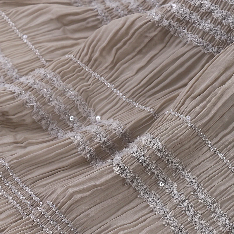 FANXIE Chiffon wrinkled Sequin embroidered hook embroidered fabric white embroidered cloth dress dress fashion wholesale