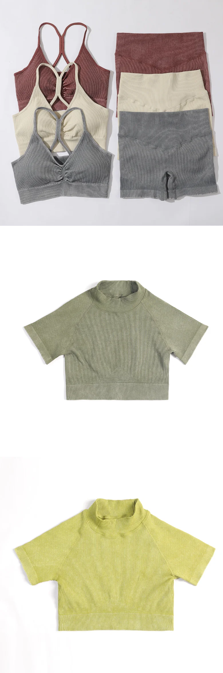 2022 Hot Selling Ribbed Seamless Long Sleeve Yoga Top Leggings Set Workout Running Sport Wear 6Pcs Set