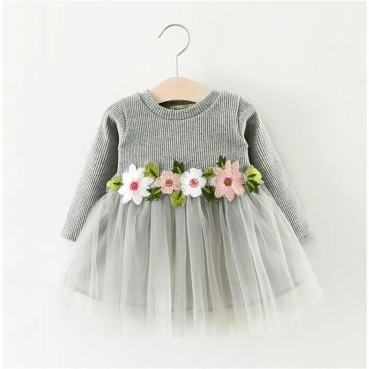 
Bulk Buy Wholesale Infant Little Girl Long Sleeve Ribbed Knitted Top Tutu Skirt Flower Pink Party baby girl tulle dress 