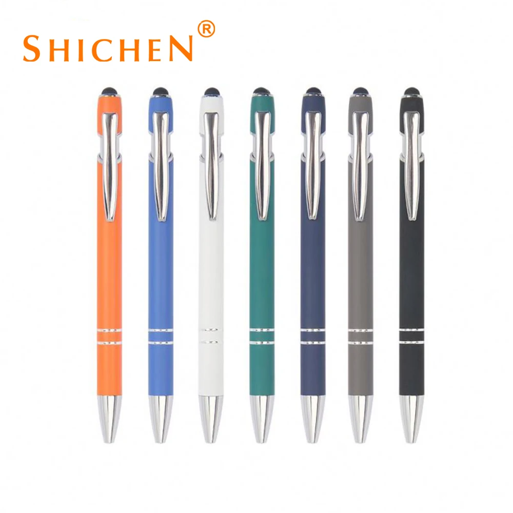 advertising ballpoint pen custom logo press rubber metal ball pens with stylus promotional gift pen