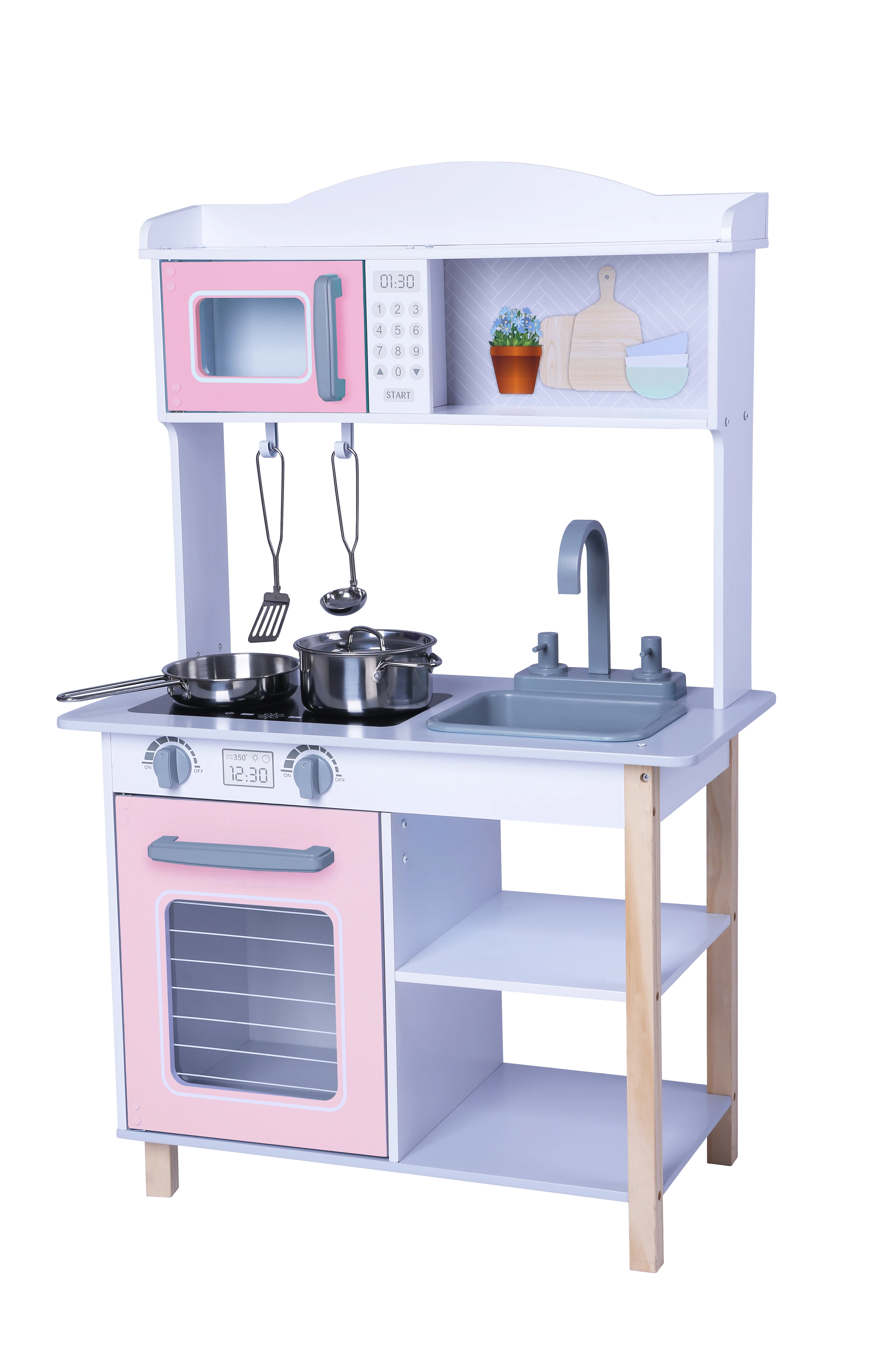 Montessori Educational Toys Role Playing Large Wooden Play Kitchen - Pink Toy for Tooddler