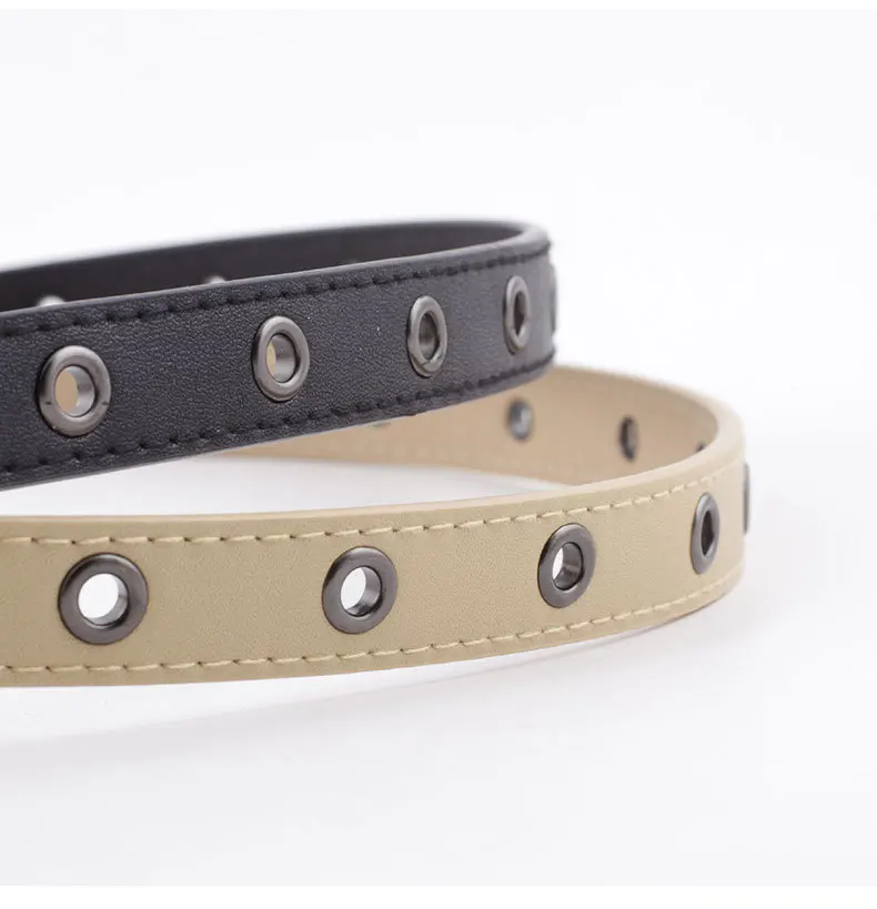 Ремень в стиле панк женский тонкий узкий пояс из искусственной кожи с металлическими Люверсами западном рок для джинсов большие размеры