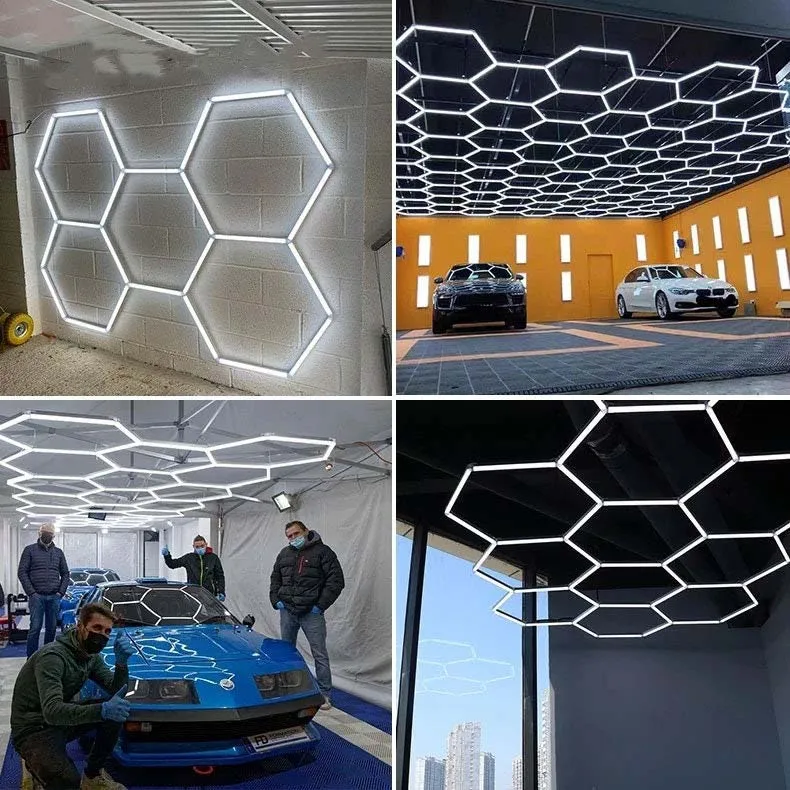 6000K 220V LED Ceiling Kit with Cold White Aluminum Hexagon Garage Light AC Power Supply
