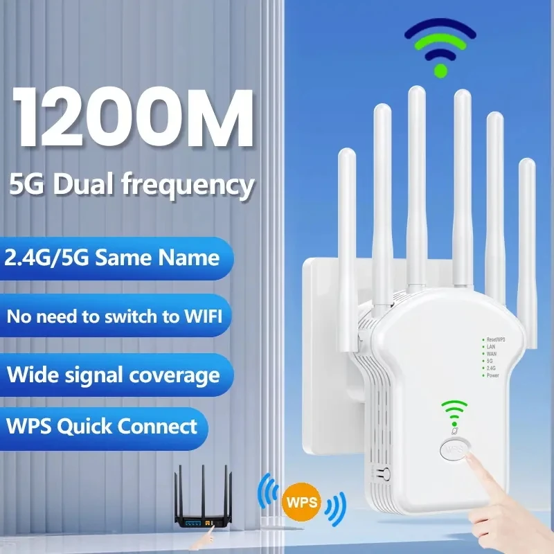 Original Manufacturer 1200Mbps Long Range Wifi Extender Dual Band 6 Antennas Wireless Wifi Repeater 1200