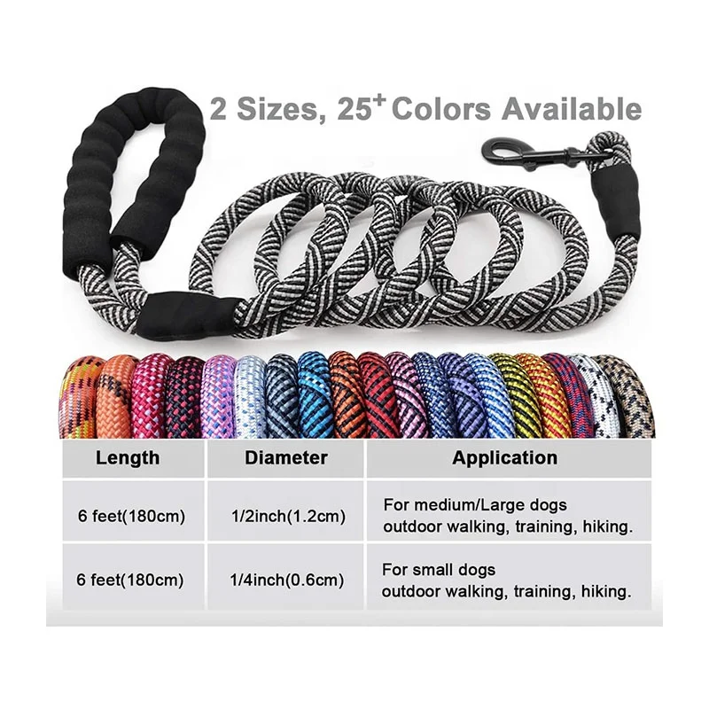 High Quality Multi Color Braided Rope Leash Dog Nylon Dog Leash Rope Puppy Dog Leash Pad Handl