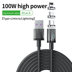 Hot Sell 6 A Fast Charging 3 in 1 Micro Type-C Lightning USB Port  Cable Magnetic Charging Cable for iPhone 14 Samsung Huawei