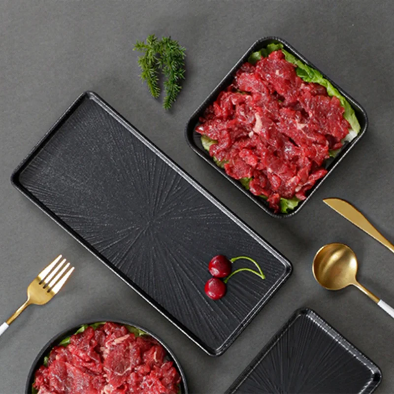 Hot Sale Rectangular Melamine Compartment Meat Plate For Restaurant
