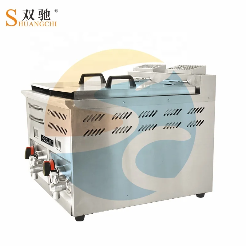 Potato Chips Fryer 8+8L Commercial Gas Temperature Controlled 2 Basket Deep Fryer With Potato Chips Frying Machine