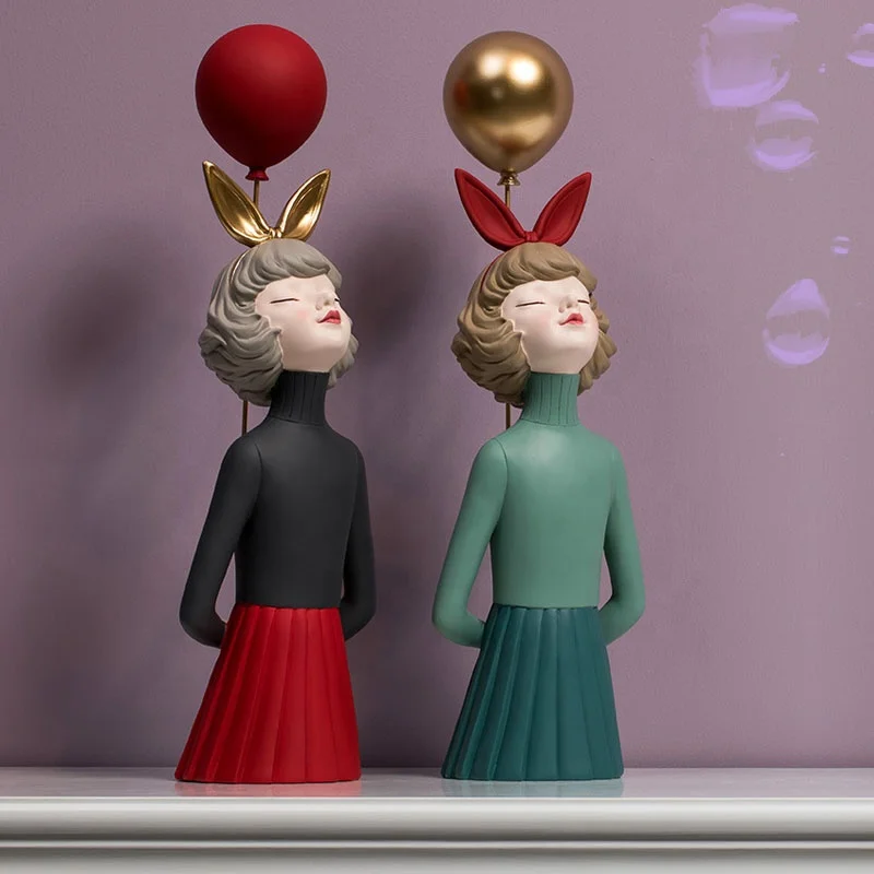 Bunny girl flying balloon standing character human statue sculpture resin artwork statue resin crafts birthday gifts