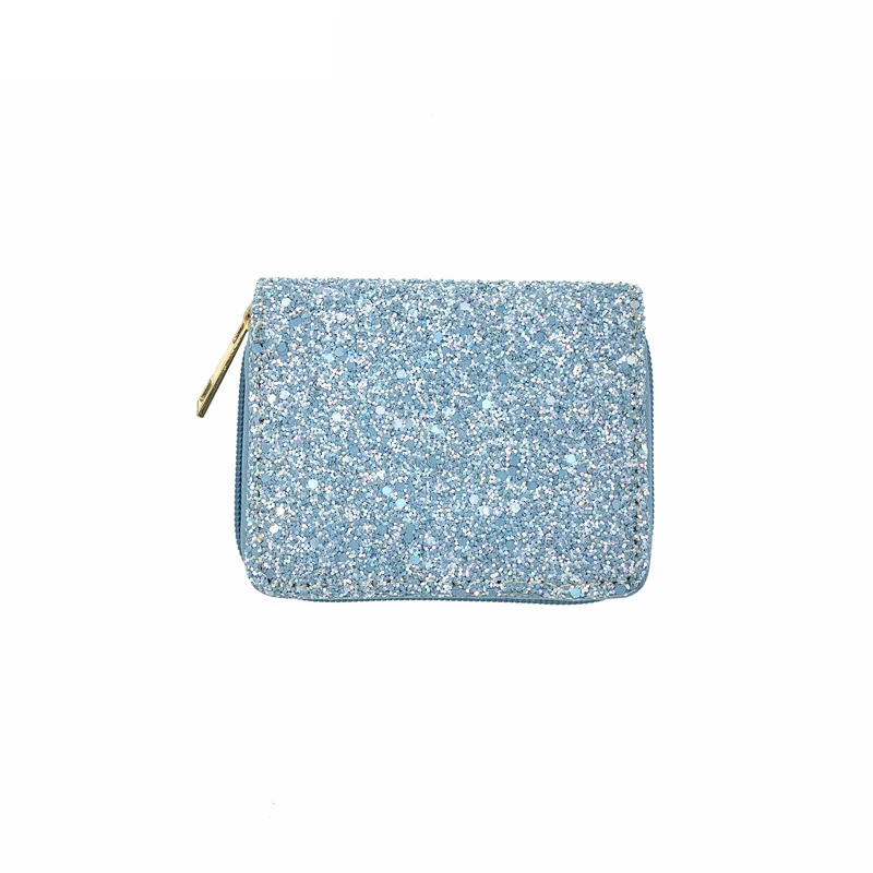 Wholesale Fashion Shiny Sequins PU Leather Zipper Coin Purse Glitter Women Short Wallet
