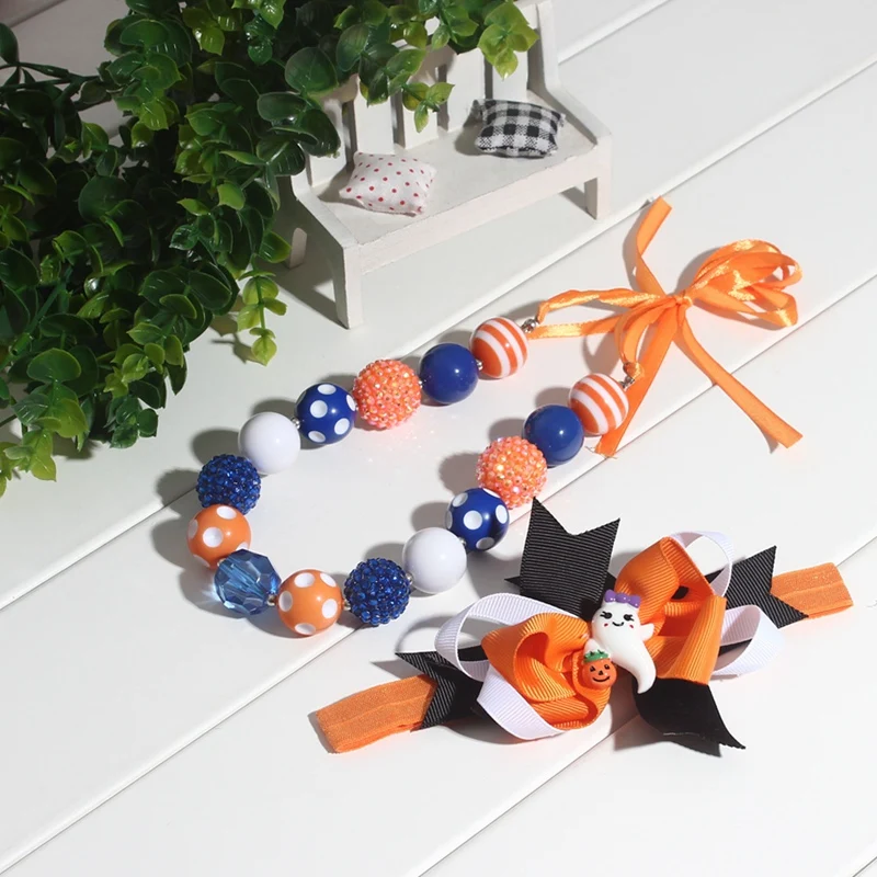 Halloween Kids necklace + headband Set Baby Girl bubble beads Necklace 2pcs Set