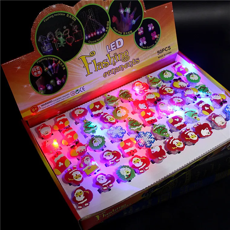 bulk sale 50pcs box kids children girls toys flashing gift Christmas led cartoon ring party even glow led plastic rings
