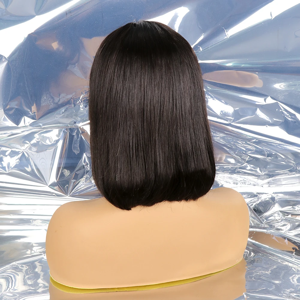 
Natual Color Bob Lace Wig With Bangs Brazilian Virgin Straight Bob Wig Lace Front Human Hair with Baby Hair For Pretty Girl 