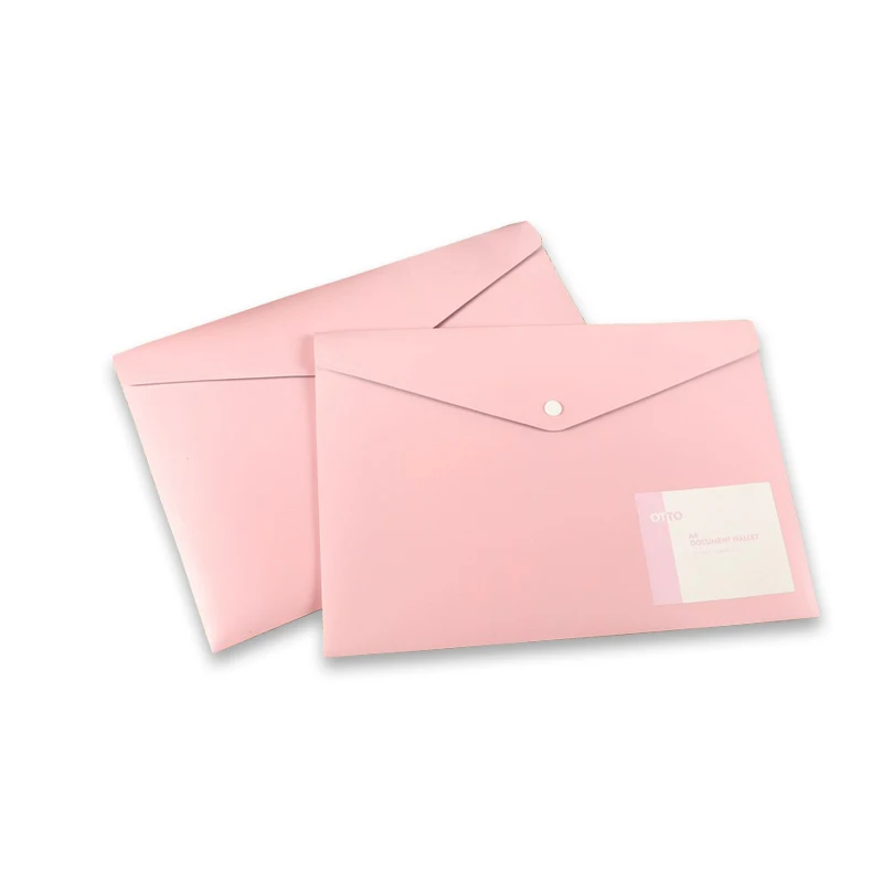 A4 Size Custom Color Wallet Shape Thick Plastic PP Document Folder With Button For Buisiness and School