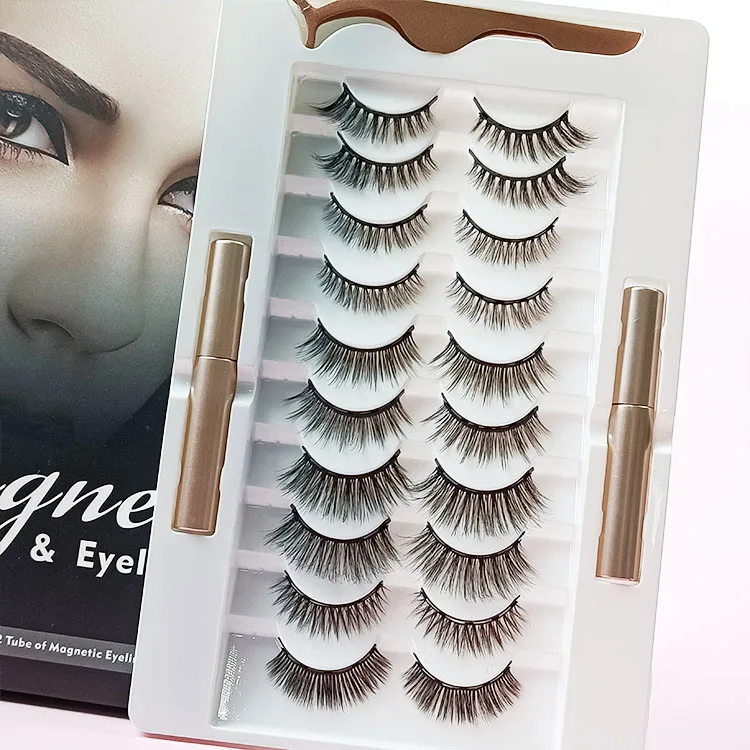 10 Magnets Eyelashes Packaging Box Magnetic Eyeliner Private Label False Silk High Quality 3D Eyelashes Set