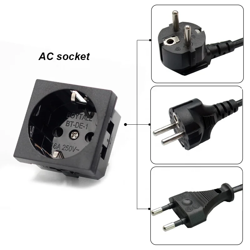 45*45 16A 250V European 3 PIN AC outlet wall power socket adapter plug connector with certification