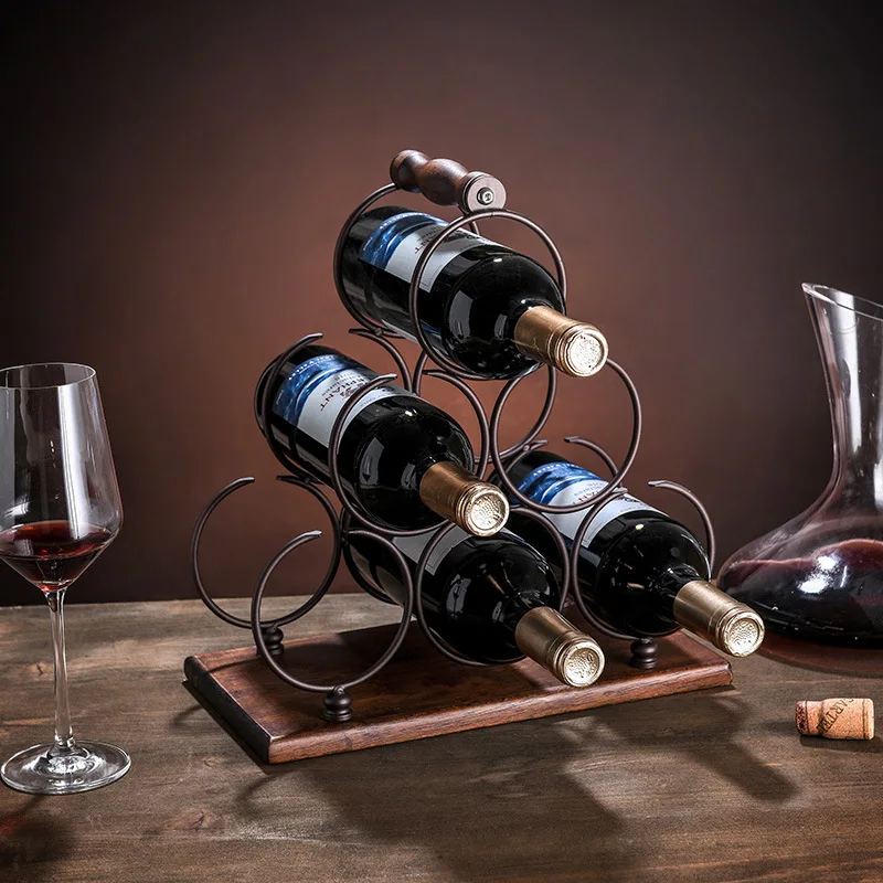 European and American style creative retro multi-bottle wine rack iron and solid wood  wine cabinet bar home decoration