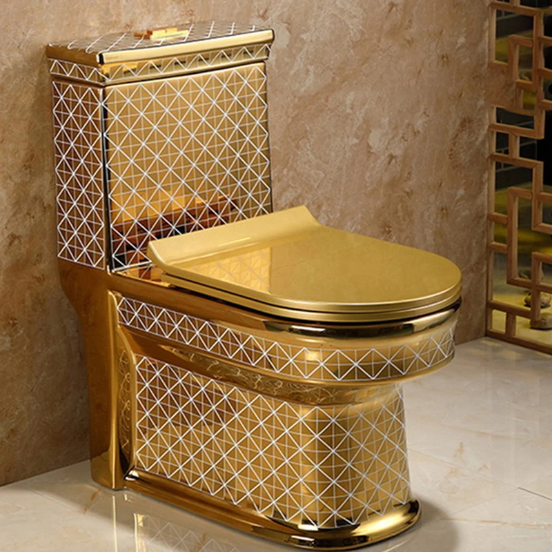 Wholesale European Royal Luxury Floor Mounted One Piece Bathroom Ceramic Electroplated Golden Gold Toilet Bowl
