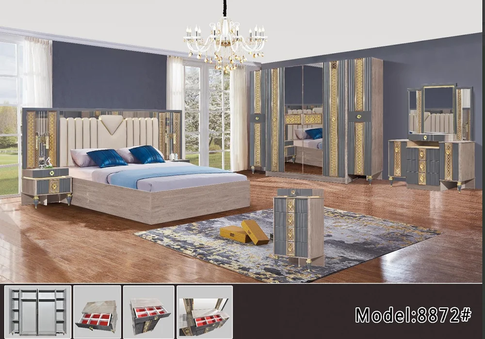 Luxury  Suite Set  Bedroom Double King Size Bed Full Bedroom Leather Headboard Home Queen Furniture Bedroom Sets