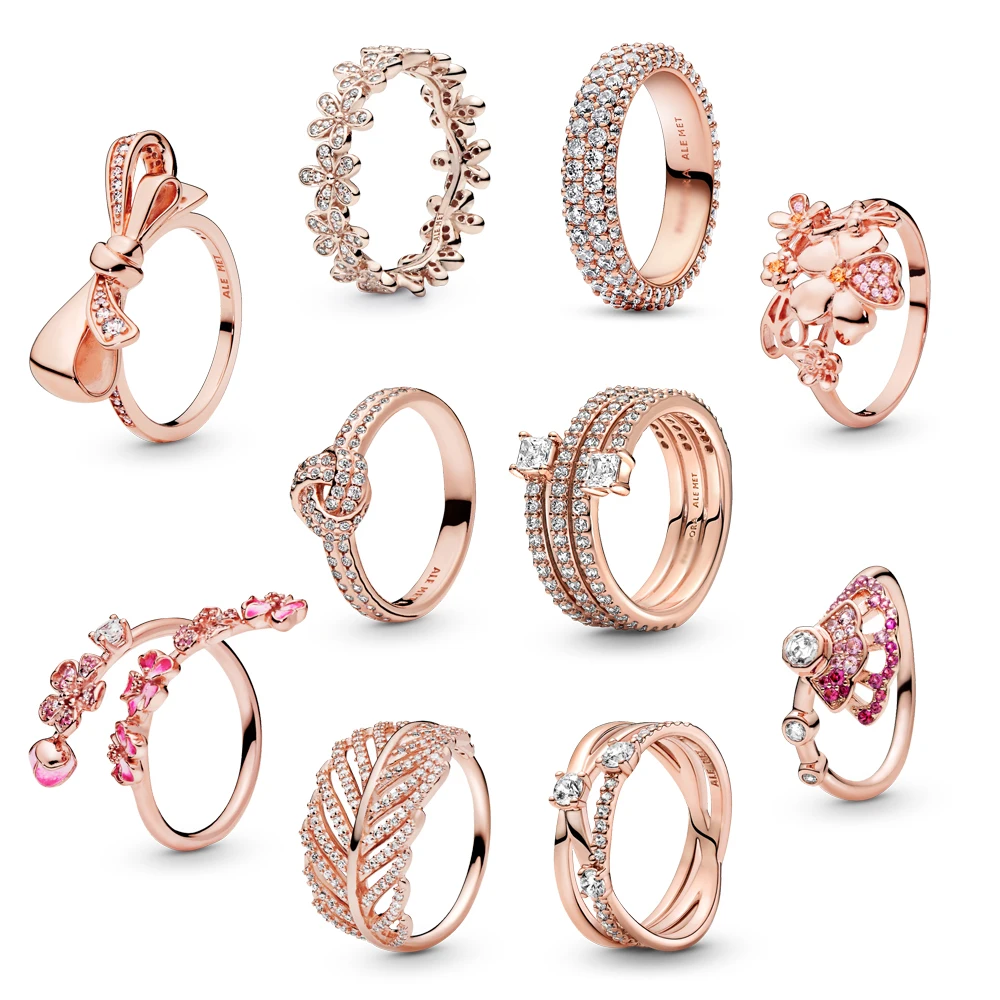 Fit Original luxury Real 925 Silver rose gold For Women Love heart crystal high quality couple rings DIY fashion wedding Jewelry