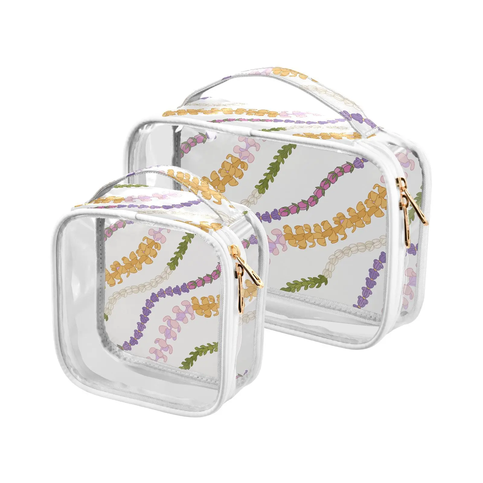 2-pack Custom Design Puakenikeni Flower Women Small Transparent Clear PVC Cosmetic Bags With Zipper