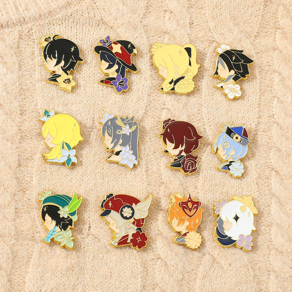 Wholesale Japan Anime Lapel Pin Genshin Impact Cartoon Character Metal Badge Brooch