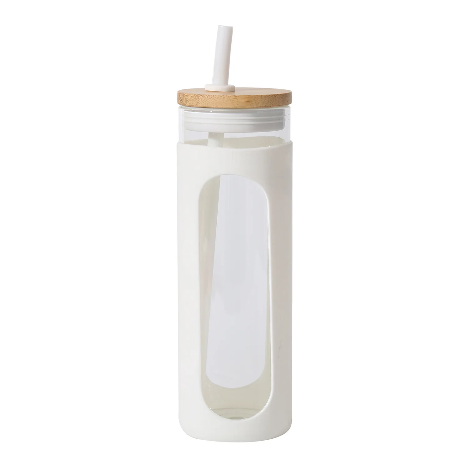 Mikenda Portable New silicone cover single glass outdoor large capacity juice glass water bottle with wooden lid