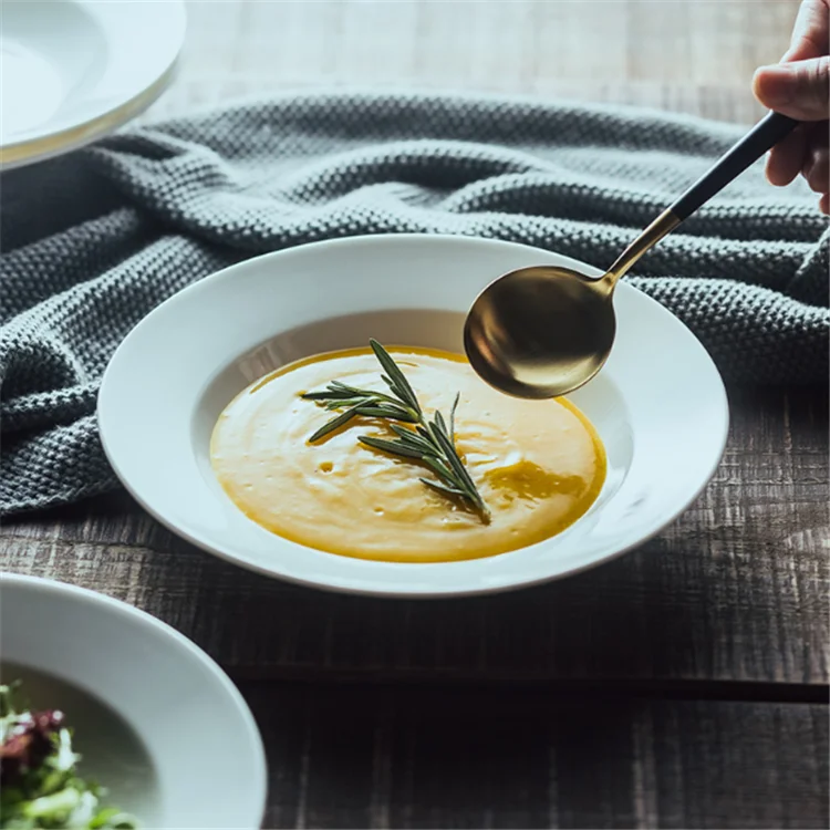 Ceramic manufacturers wholesale hot selling high quality tableware white porcelain round soup plate large ceramic deep plate