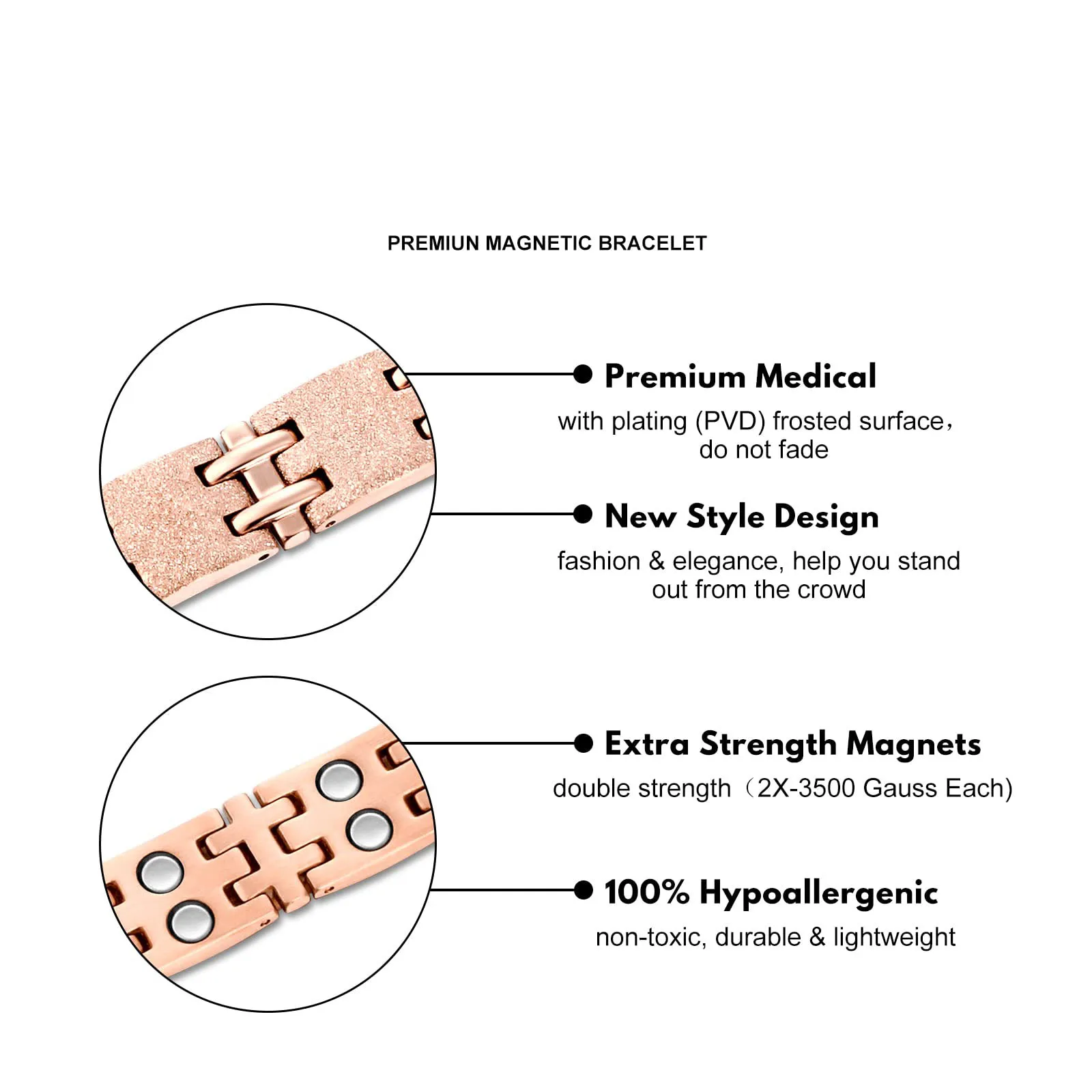 Manufacturer stainless steel magnetic bracelet mens rose gold bio magnetic bracelet low moq factory bracelet