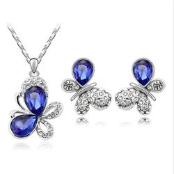 HA1115 Fashion butterfly crystal jewelry set Necklace Earrings Set Women Jewelry Sets wholesale