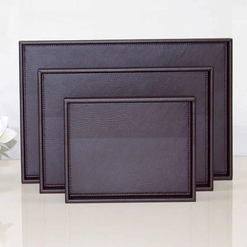 
Fashion Rectangle Crocodile Texture Dark Brown Leather Service Tray Wholesale 
