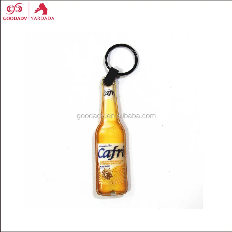 custom logo printed bottle shape led projector keychain PVC keychain with LED light