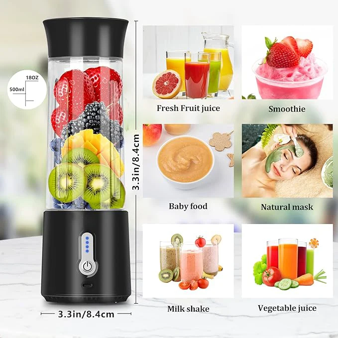 Russia market USB rechargeable portable blender Mini portable juicer 500ml rechargeable blender 4000mAh powerful juicer shaker