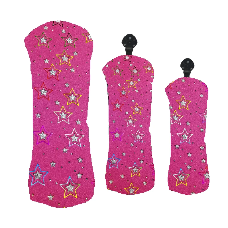 Bling star pink printed golf driver canvas blade mallet putter magnet closure golf headcover