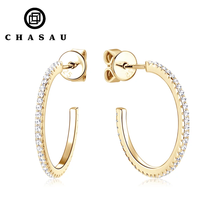 Moissanite Silver 925 Earrings Simple Big Half Circle Drop Piercing Ear Jewelry Open C Hoop Stud Earrings for women