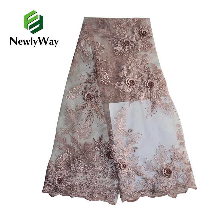 2022 NewlyWay Best Selling Nigeria Lace Fabric With Beads/Pearls Tulle Embroidery Lace Fabric For  Wedding Dress