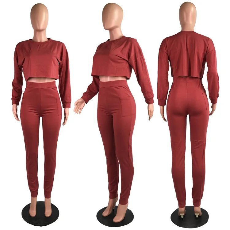 
9082725 good quality candy color long sleeve 2 piece set women two piece set women clothing 
