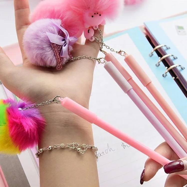 Cute Unicorn Gel Pens kawaii Fur Cartoon Creative animal ball pen pom pom stationery school supplies