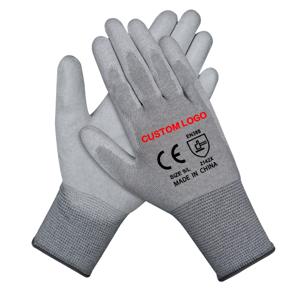 China Wholesale High Quality Stable Esd Carbon Fiber Pu Coated Palm Fit Safety Working Gloves for Industry