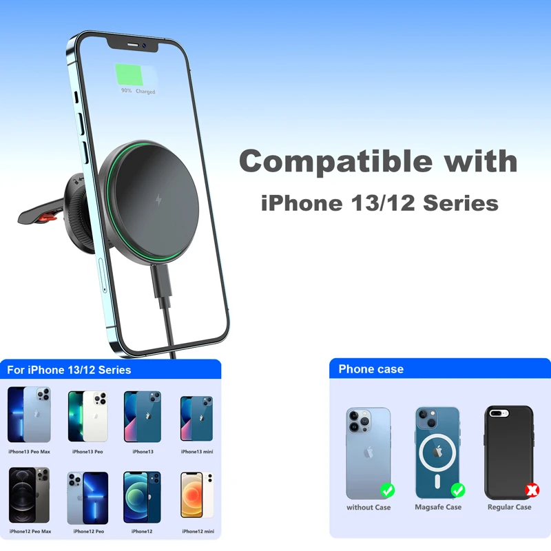 15W Qi Quick Fast Charger Automotive Air Vent Magnet Mount Mobile Phone Charging Stand Magnetic Car Holder