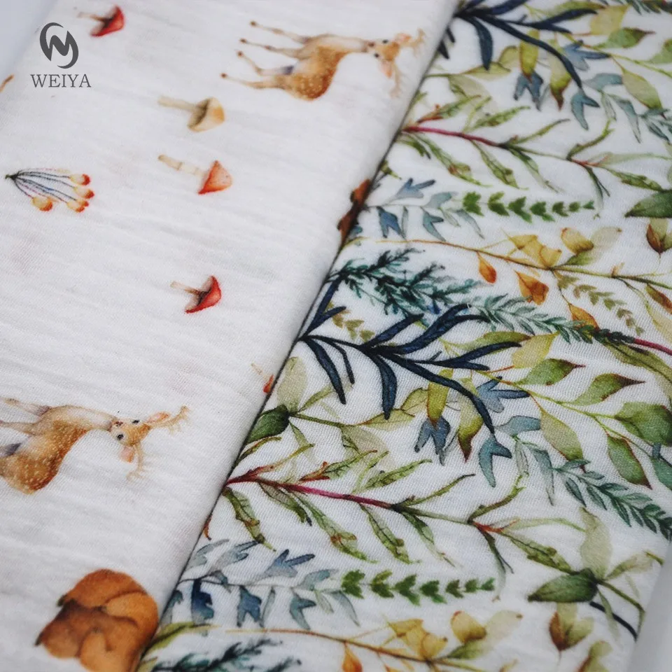 Japanese designs forest deer animal digital printing meter price crepe double gauze cotton pattern fabric