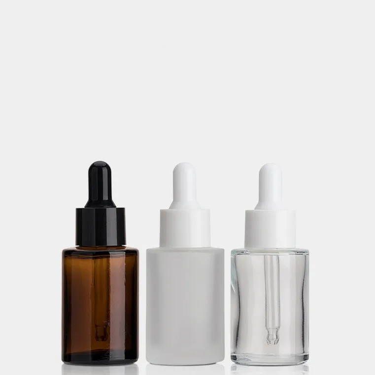 LANJING 30 мл 50 мл 60 мл 100 мл Матовые прозрачные янтарные стеклянные бутылки-капельницы с круглым плоским плечом и распылительным насосом