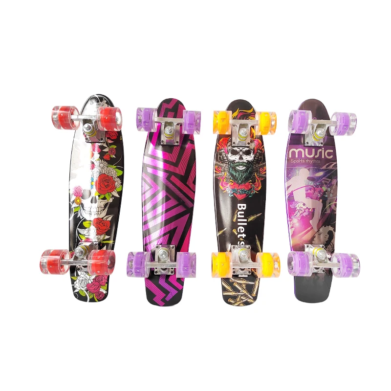 Hot sale mini 22 inch complete blank deck plastic fish board cruiser skateboard with big LED wheel